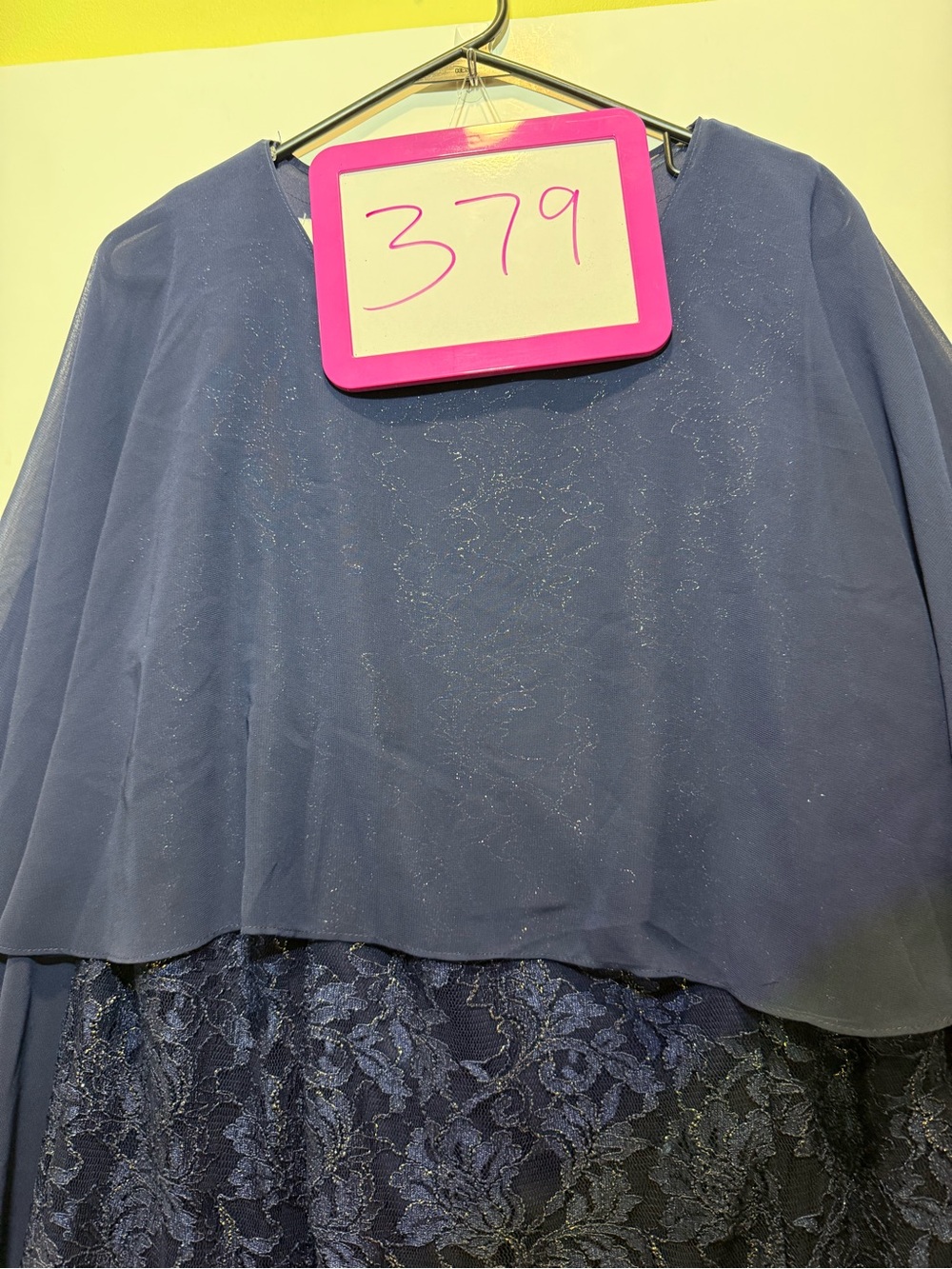 Oleg Cassini Navy Lace and Chiffon Overlay Dress